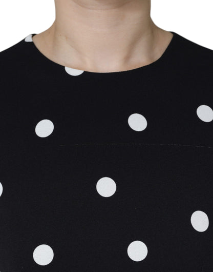 Black Viscose Polka Dots Sheath Midi Dress