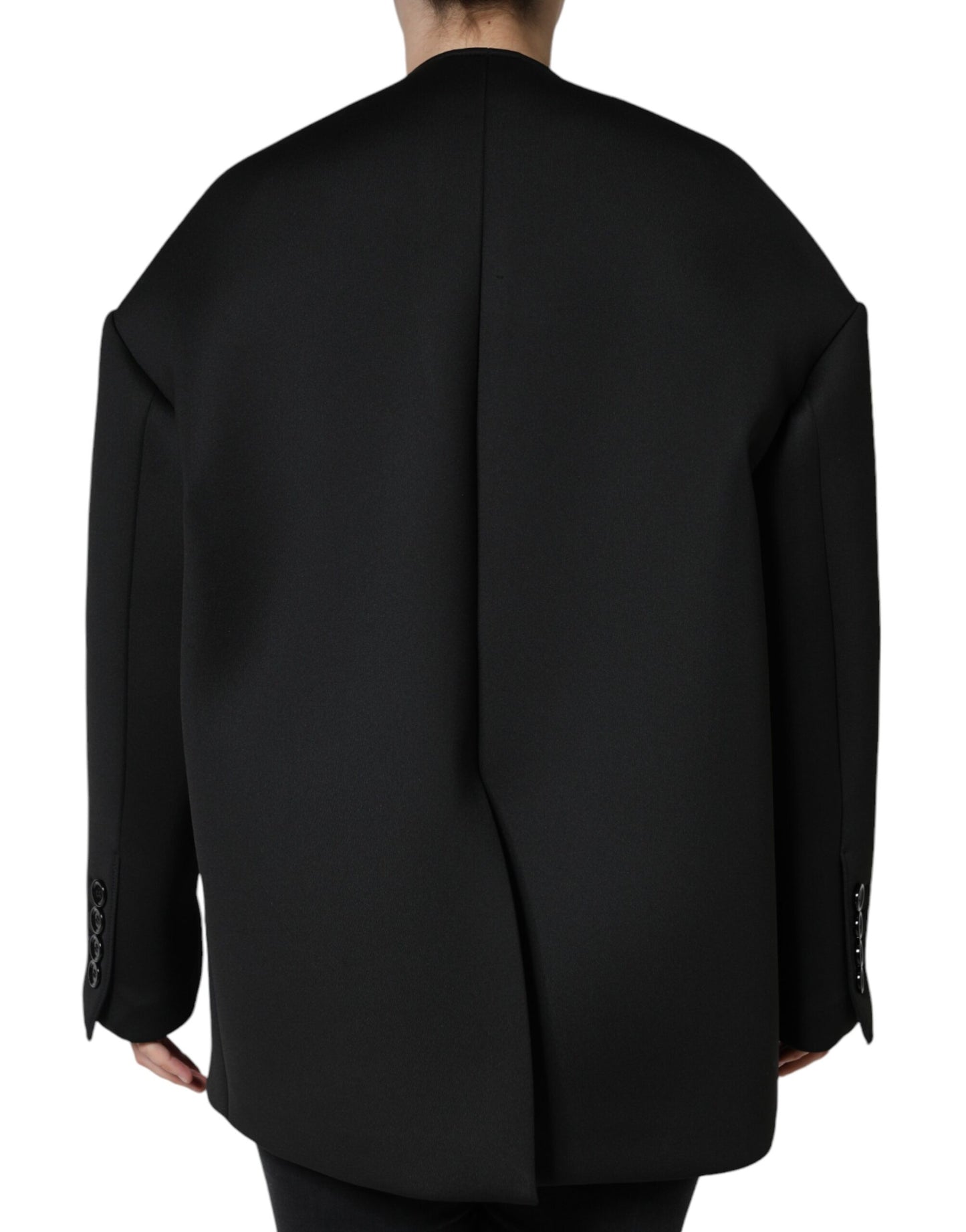 Black Polyester Double Breasted Coat Jacket