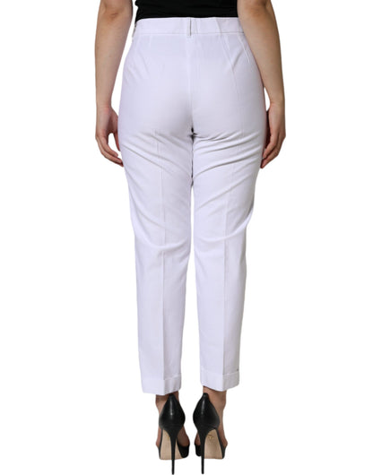 White Cotton Stretch Tapered Pants