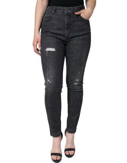 Black Cotton Stretch Tattered Skinny Jeans