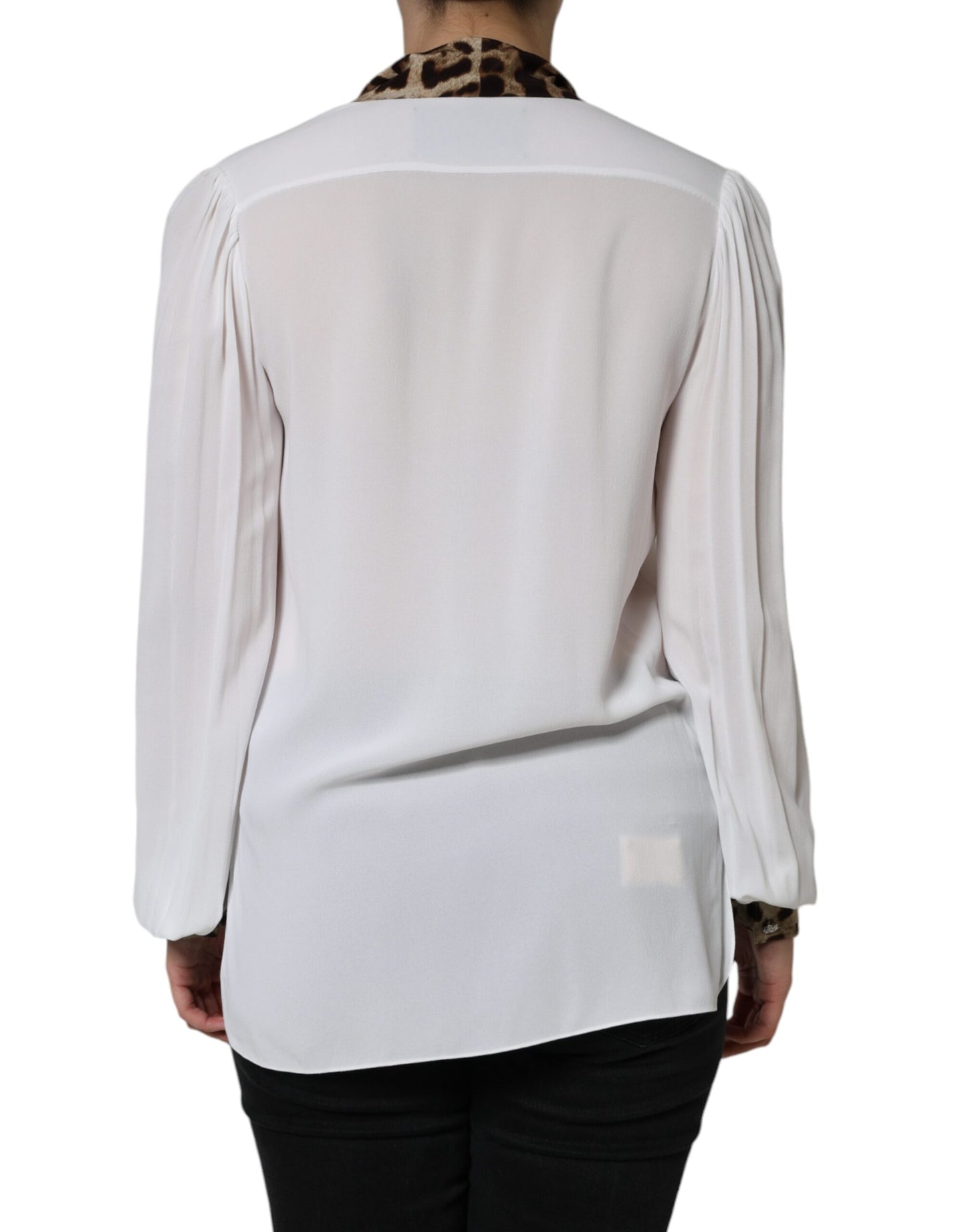 White Ascot Collar Long Sleeve Top Blouse