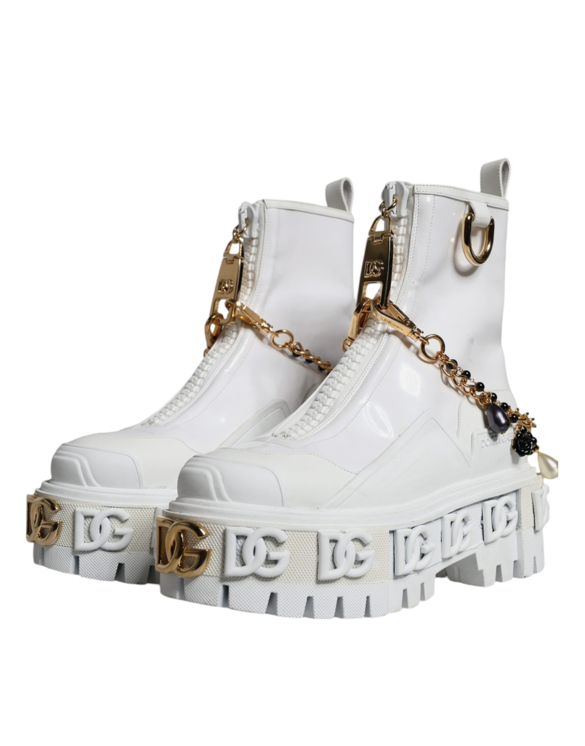 White Rubber Embellished Logo Ankle Boots Shoes