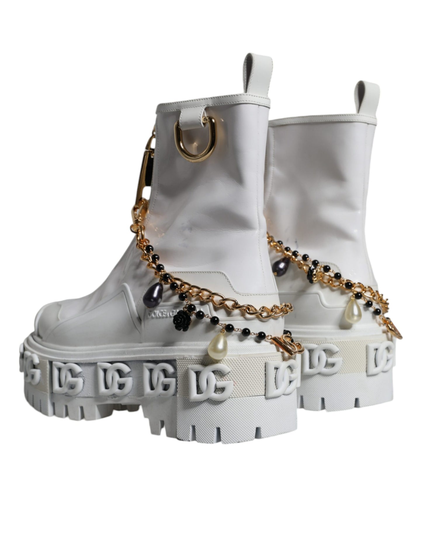 White Rubber Embellished Logo Ankle Boots Shoes