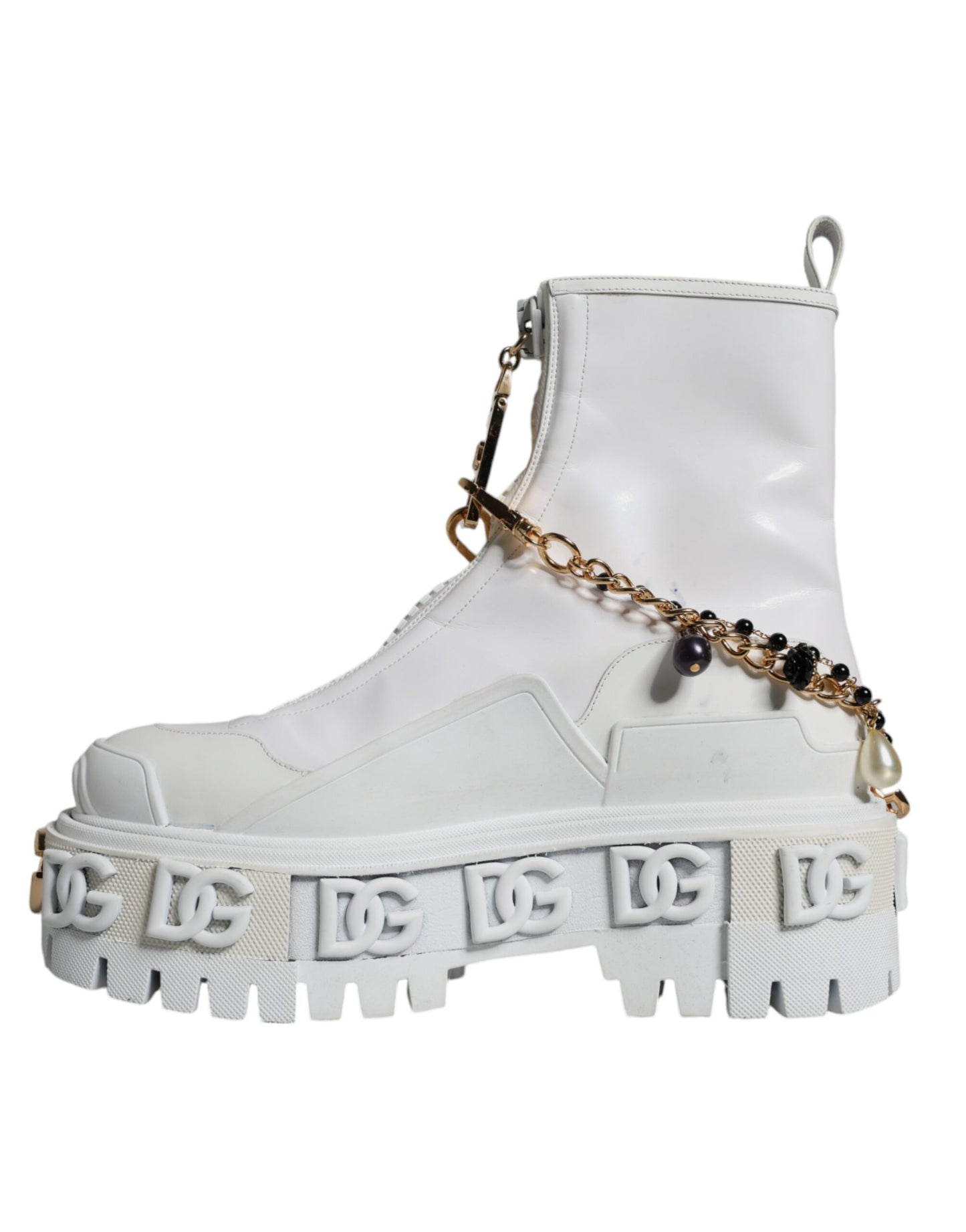 White Rubber Embellished Logo Ankle Boots Shoes