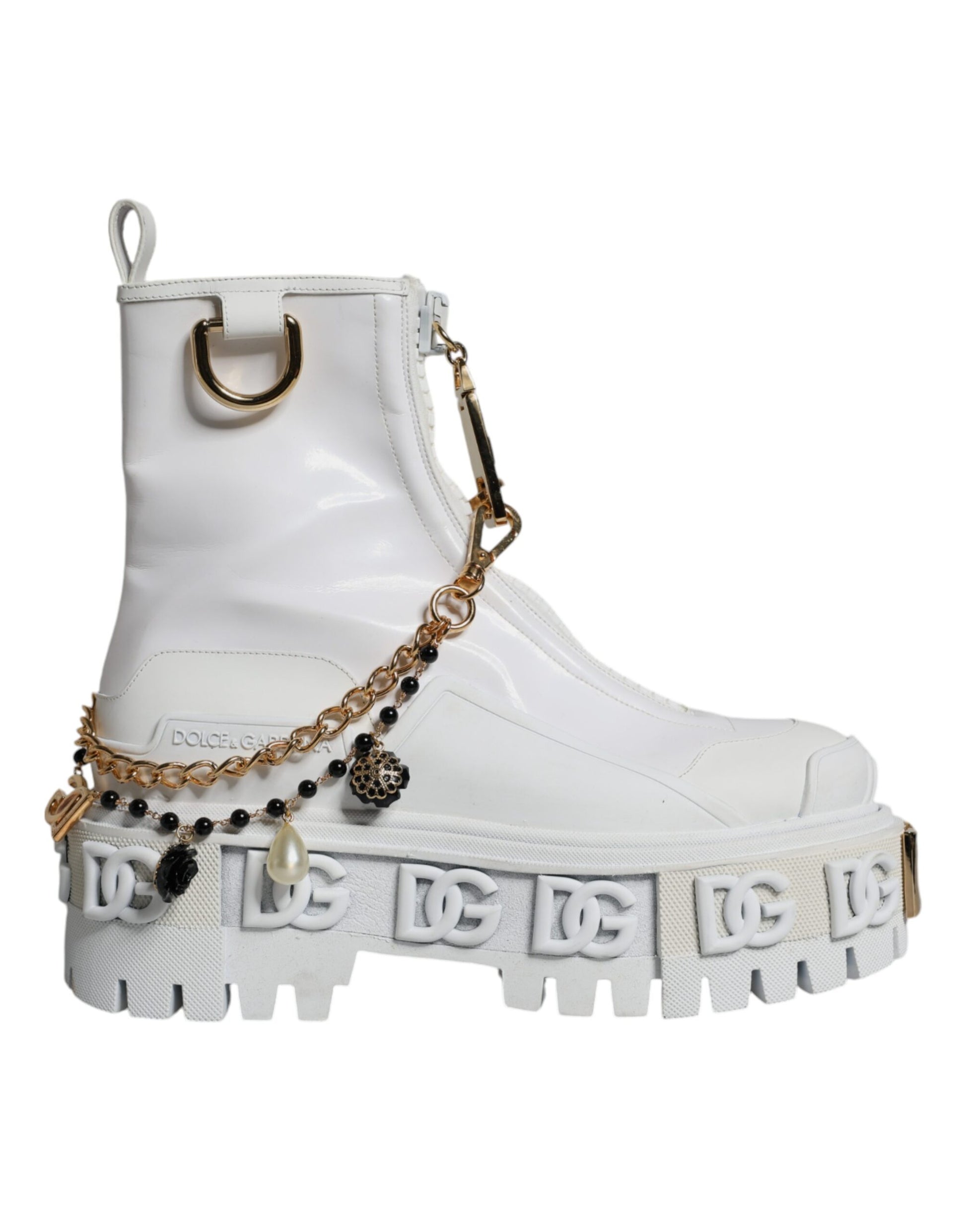 White Rubber Embellished Logo Ankle Boots Shoes