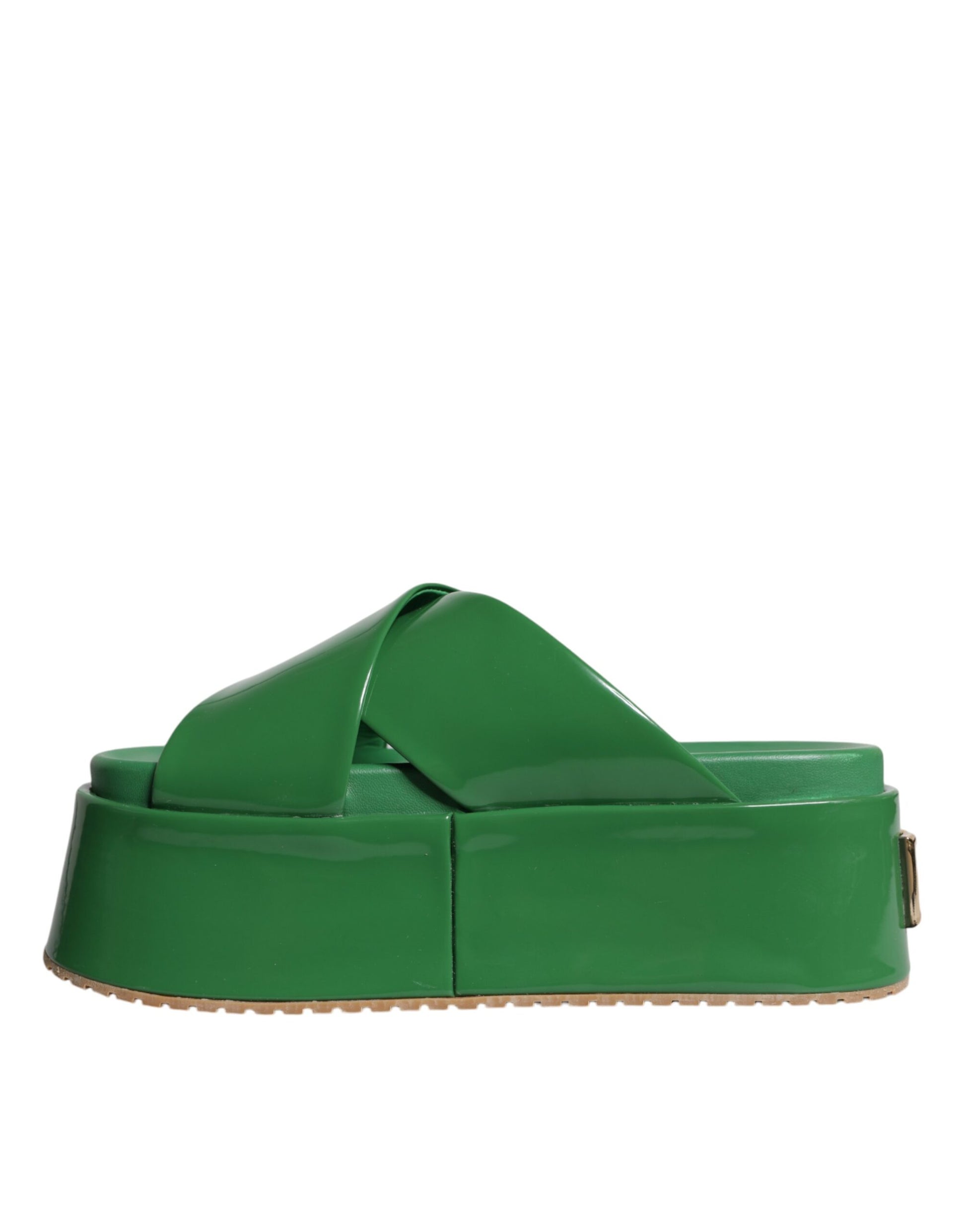 Green Leather Wedge Slides Sandals Shoes