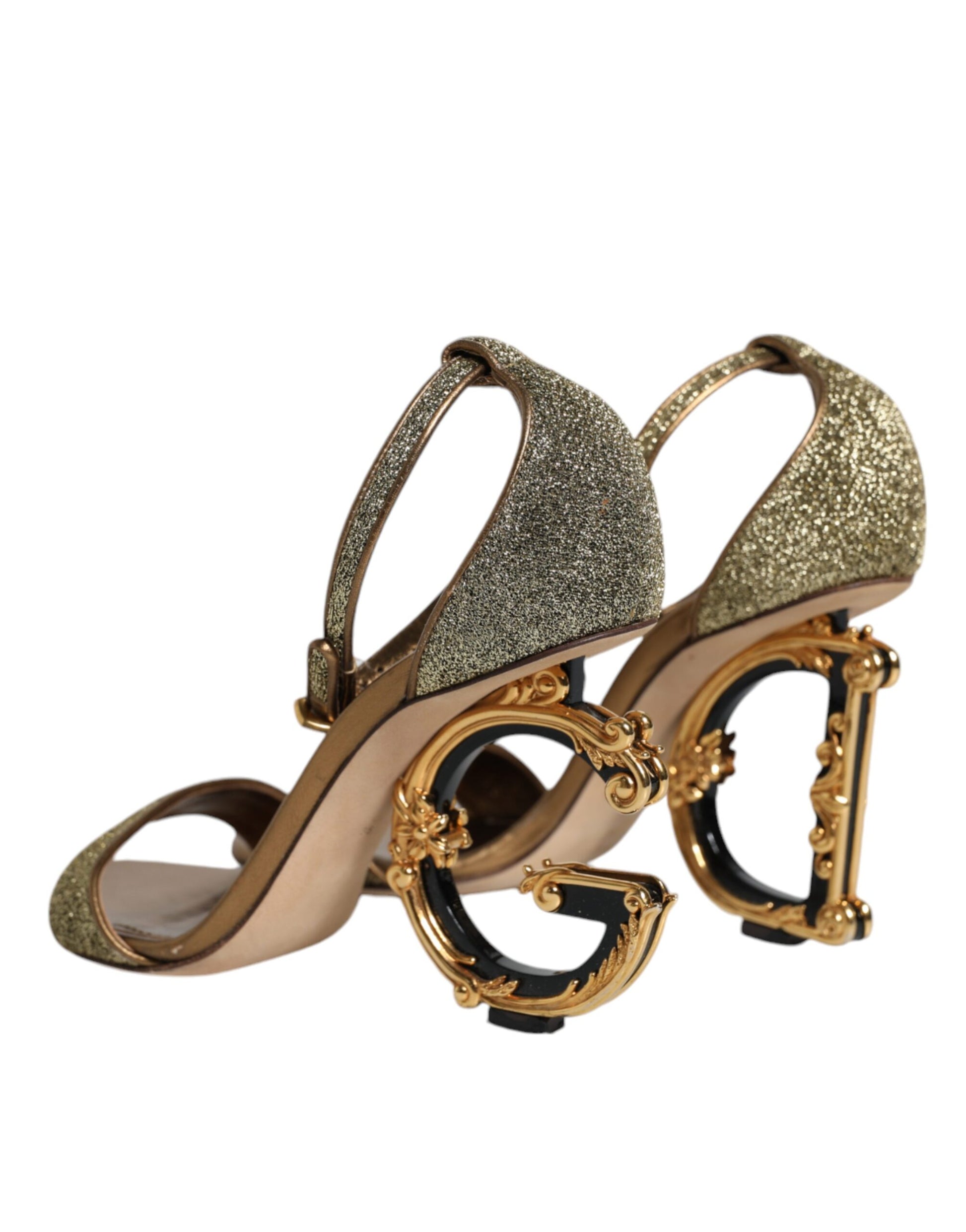 Gold Lurex Ankle Strap Heel Sandals Shoes