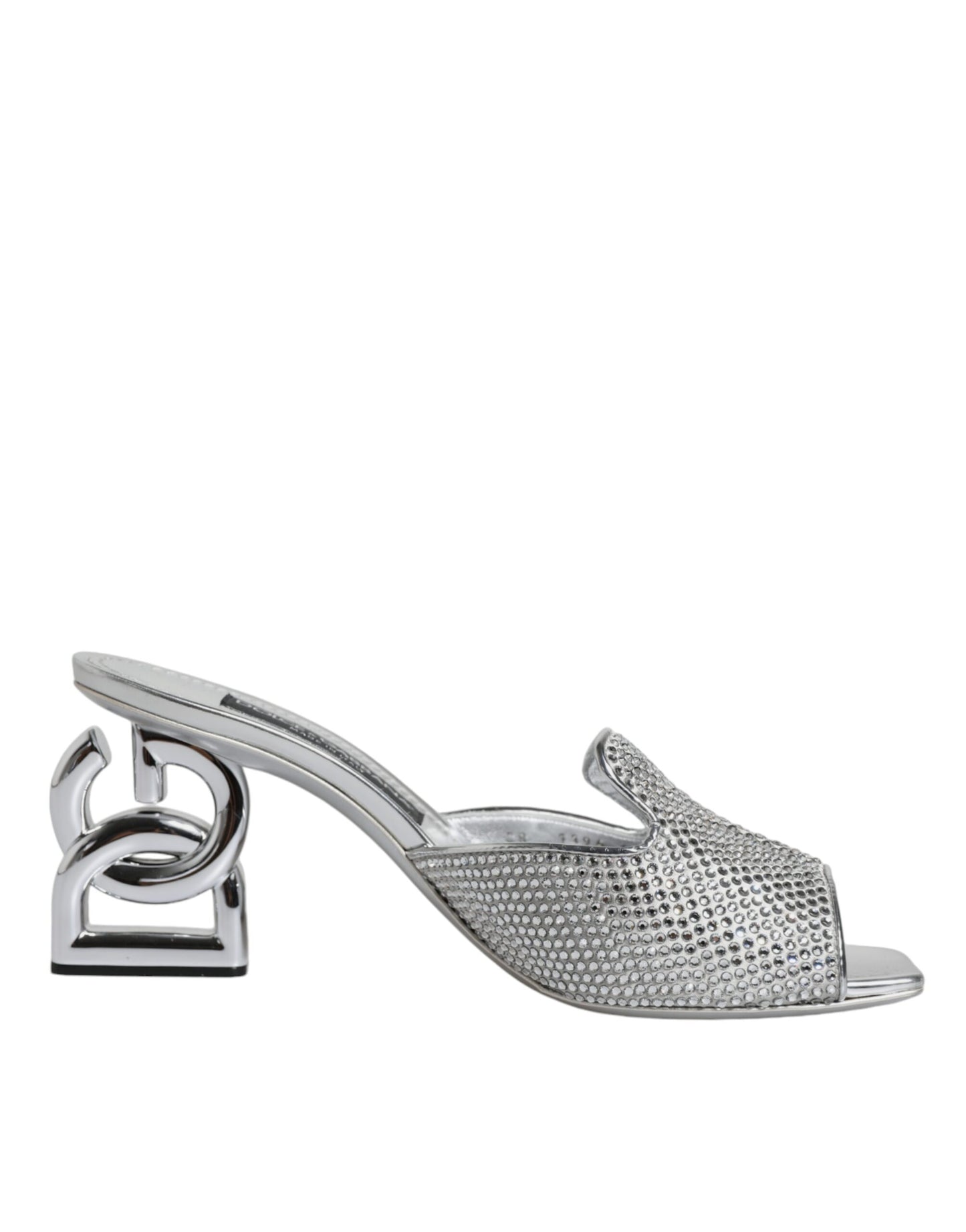 Silver Viscose Logo Heels Slide Sandals Shoes