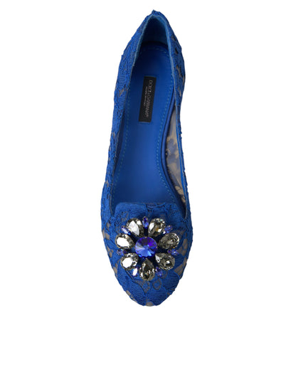 Blue Lace Crystal Ballet Flats Loafers Shoes