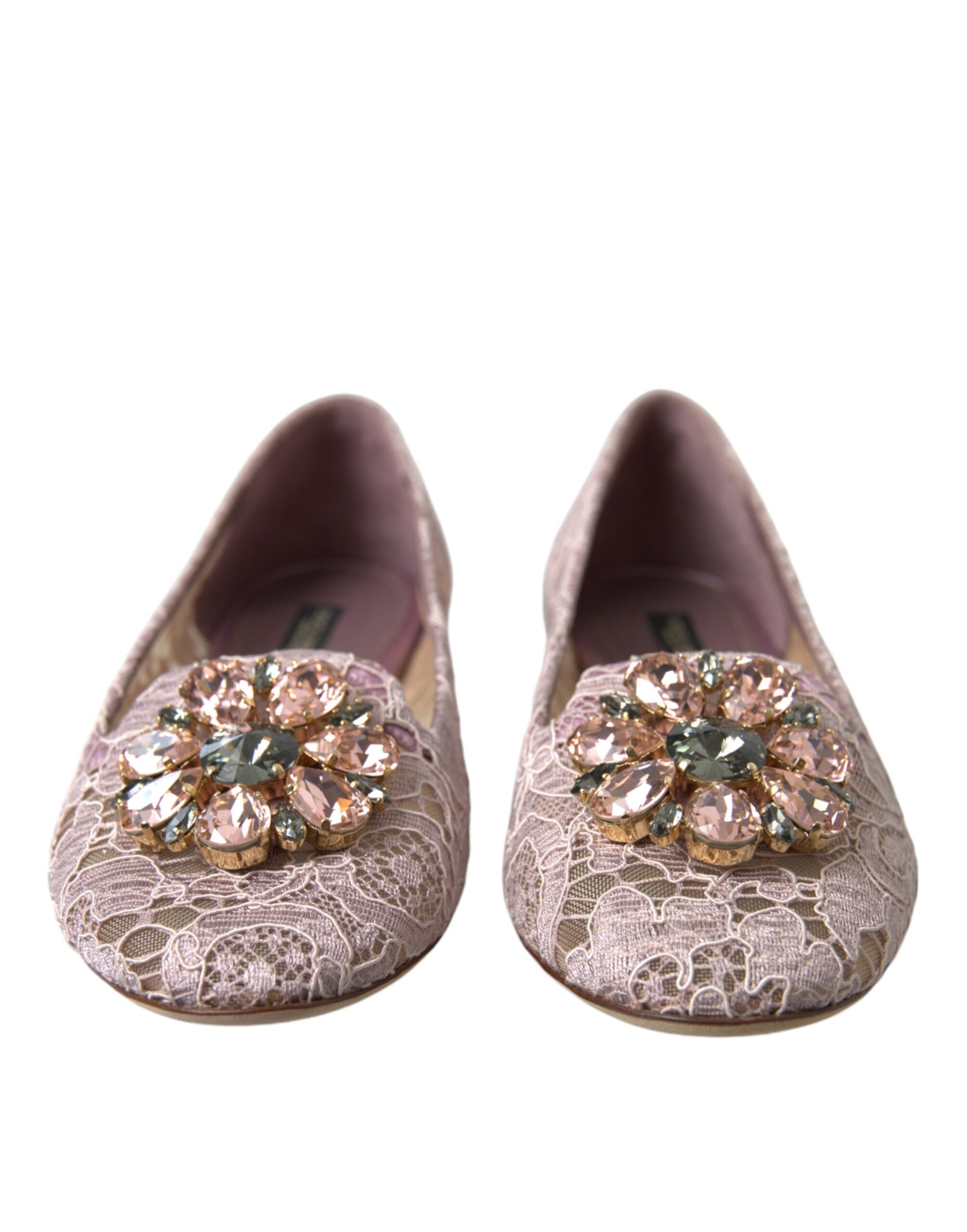 Pink Lace Crystal Ballet Flats Loafers Shoes