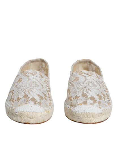 White Lace Viscose Espadrilles Flats Shoes