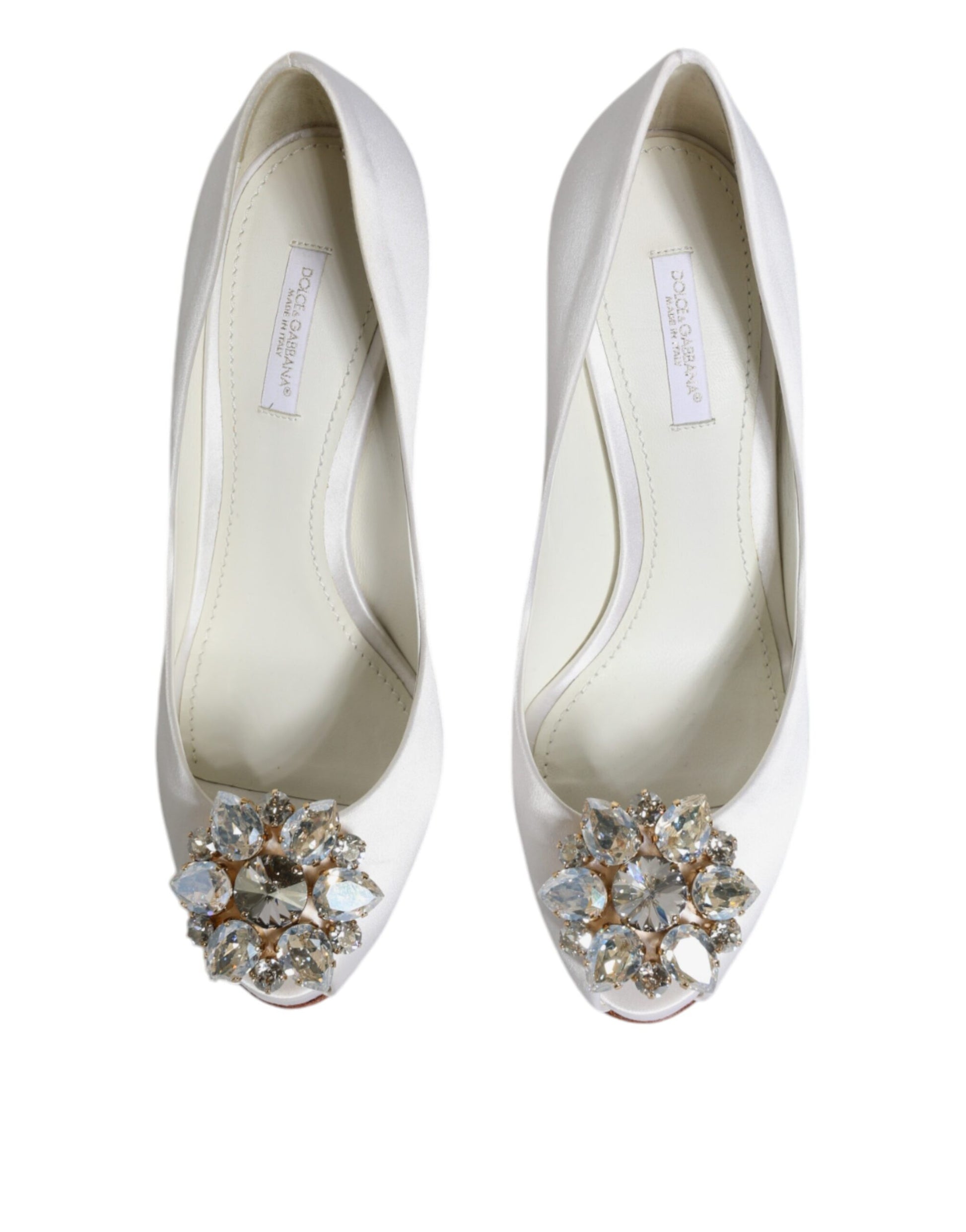 White Crystals Peep Toe Satin Pumps Shoes