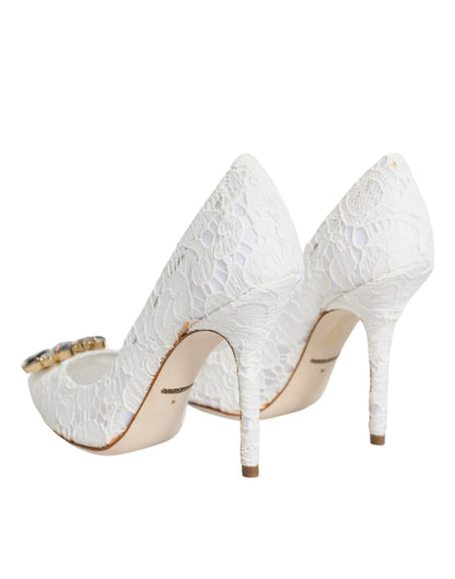 White Taormina Lace Crystal Heels Pumps Shoes