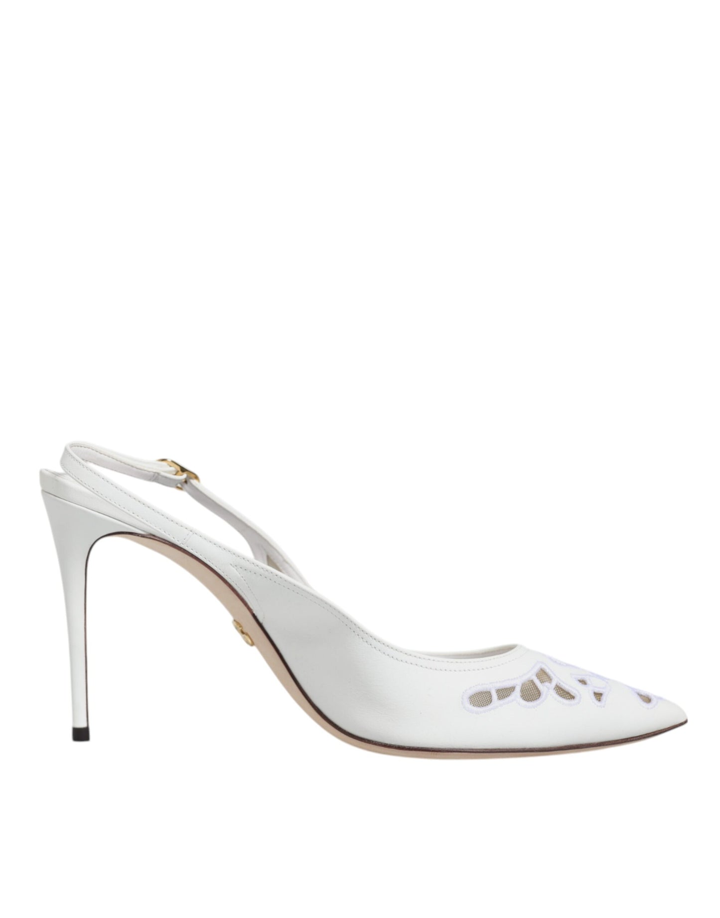 White Leather Stiletto Heels Slingback Shoes