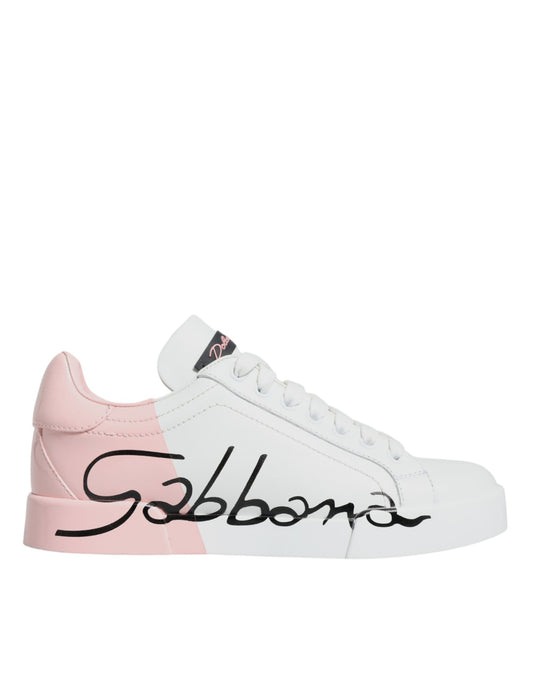 White Pink Portofino Low Top Sneakers Shoes