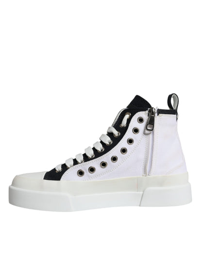 White Black Canvas Logo Mid Top Sneakers Shoes