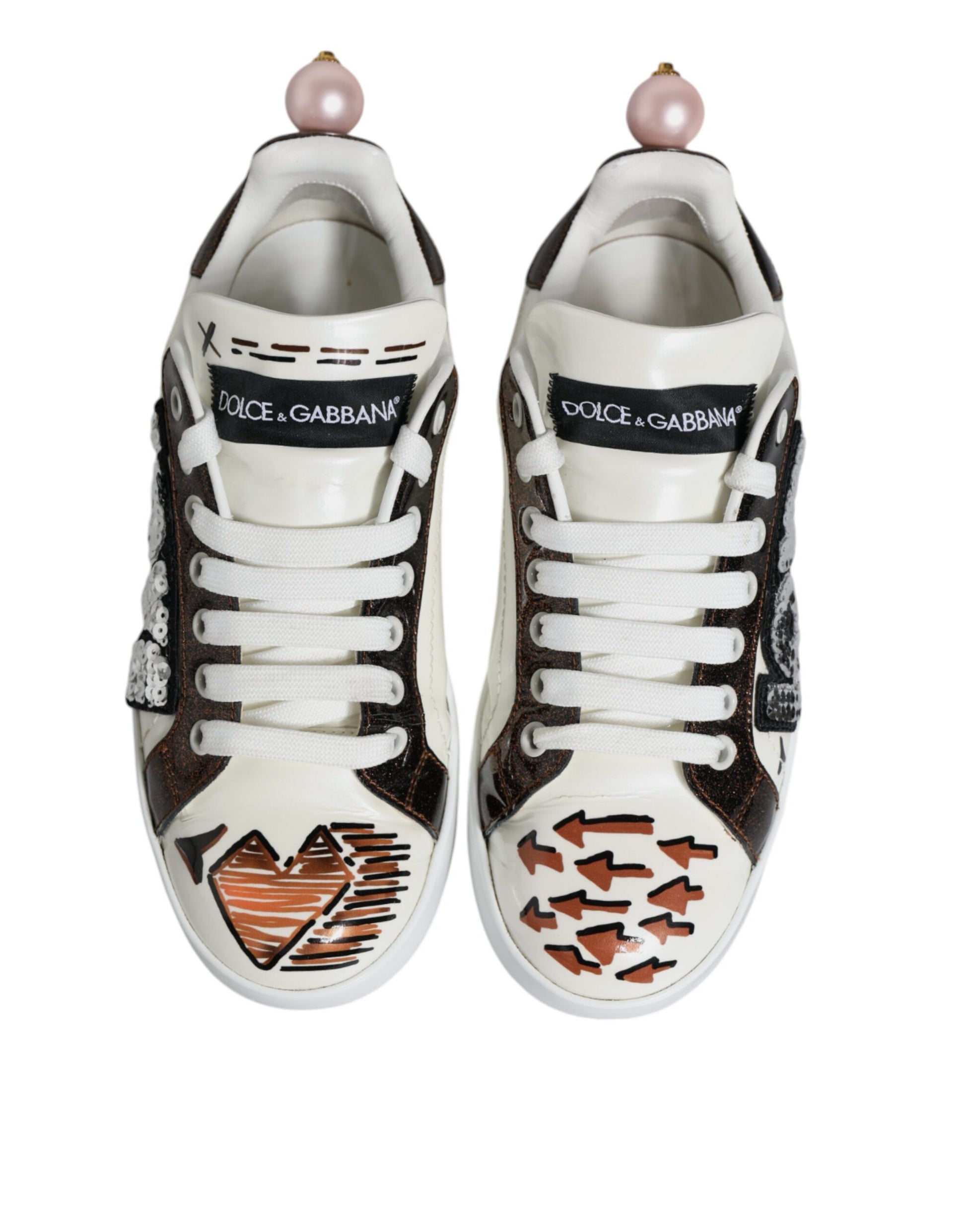 White Love Sequin Portofino Sneakers Shoes