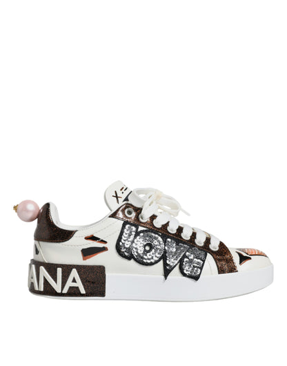 White Love Sequin Portofino Sneakers Shoes