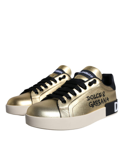 Gold Portofino Calf Leather Sneakers Shoes