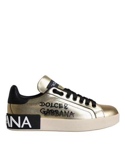 Gold Portofino Calf Leather Sneakers Shoes