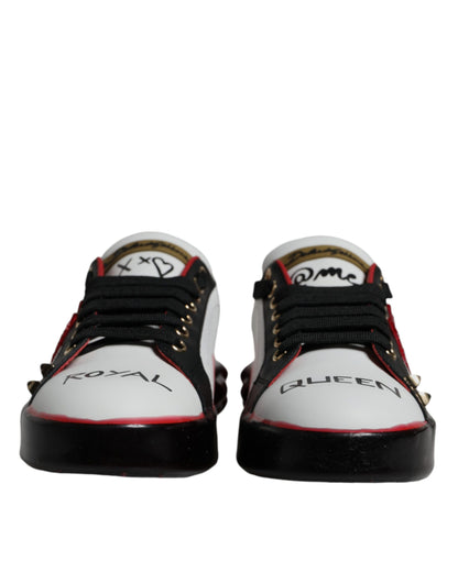 White Red Crystals Leather Portofino Sneakers Shoes