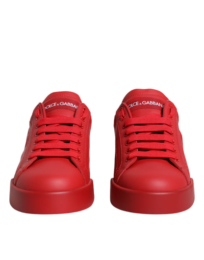 Red Leather Low Top Women Sneakers Shoes