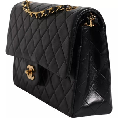 Black Lambskin Medium Classic Double Flap Quilted Gold Shoulder Bag