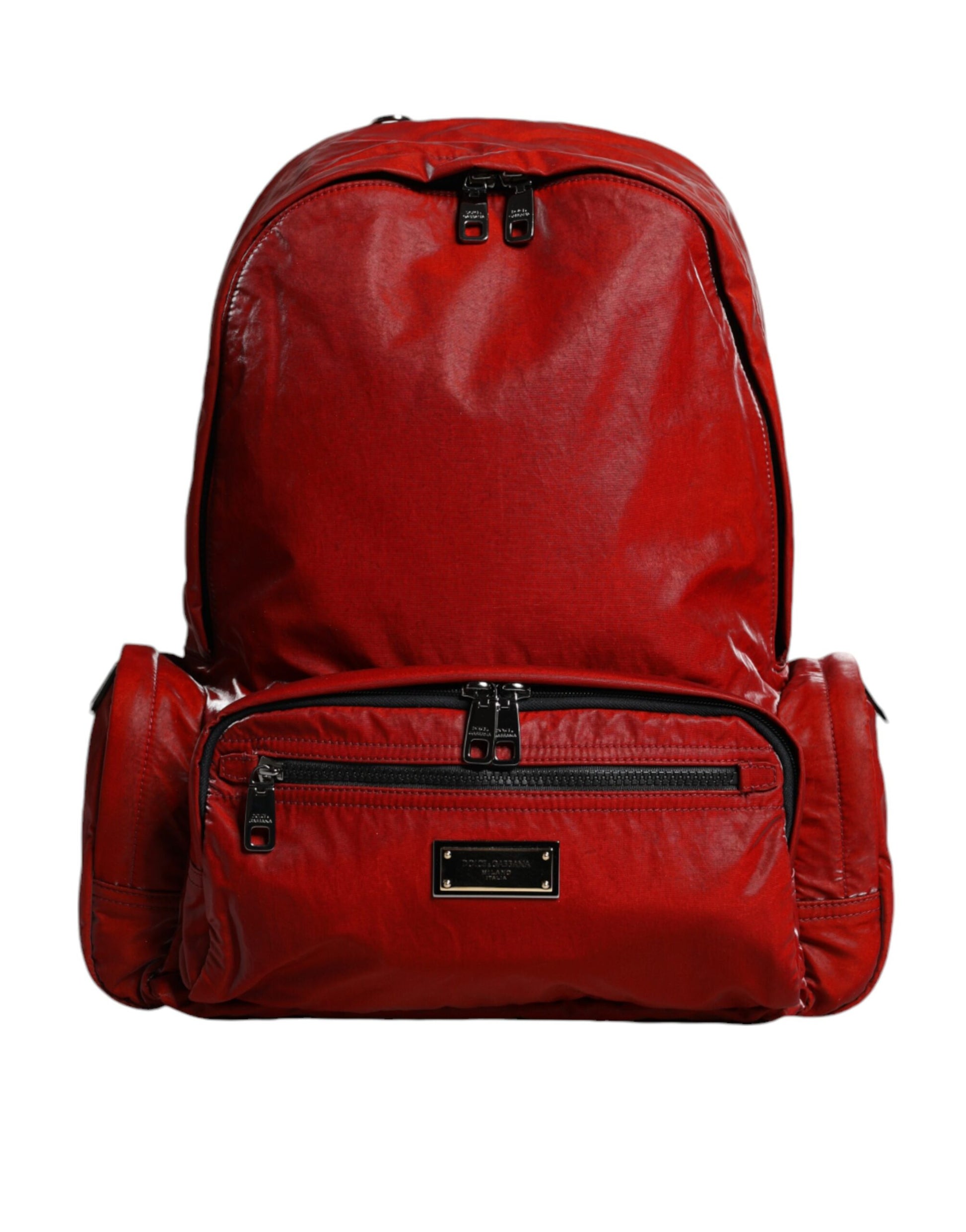 Red Patent Leather Logo Plaque Backpack Bag