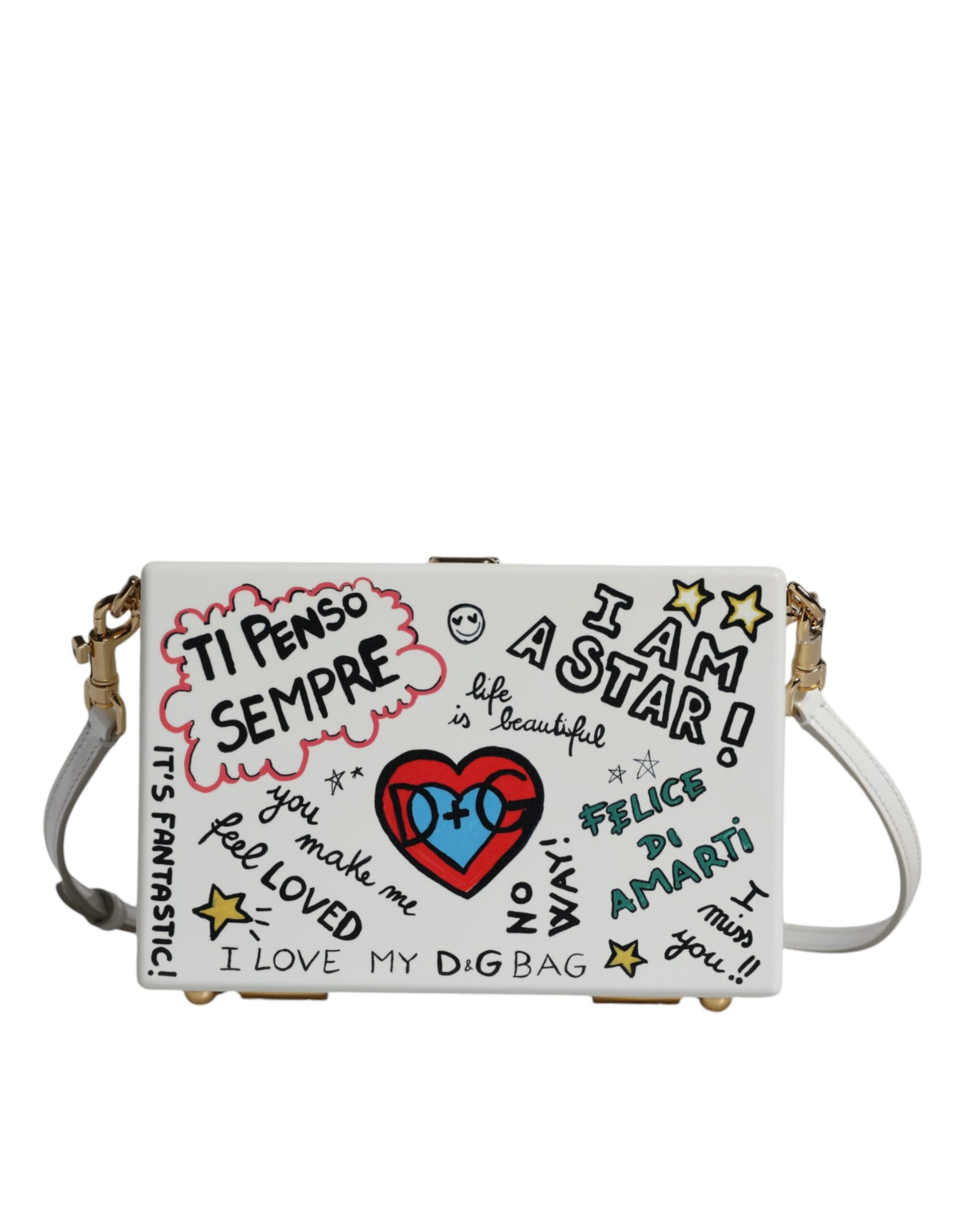 White Graffiti Print Clutch Crossbody Bag