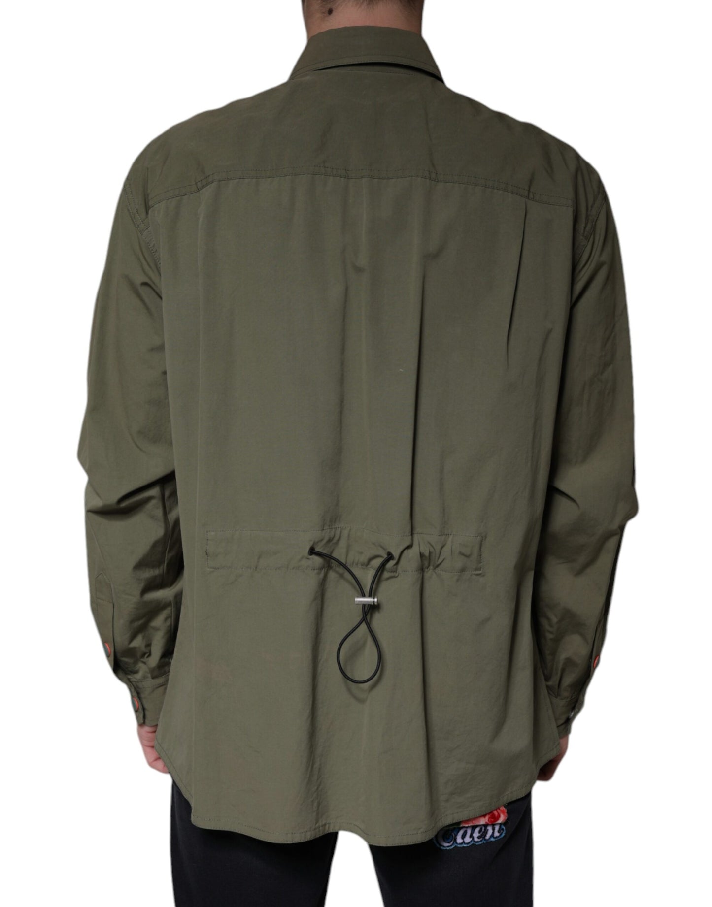 Military Green Cotton Bend Collared Coat Jacket