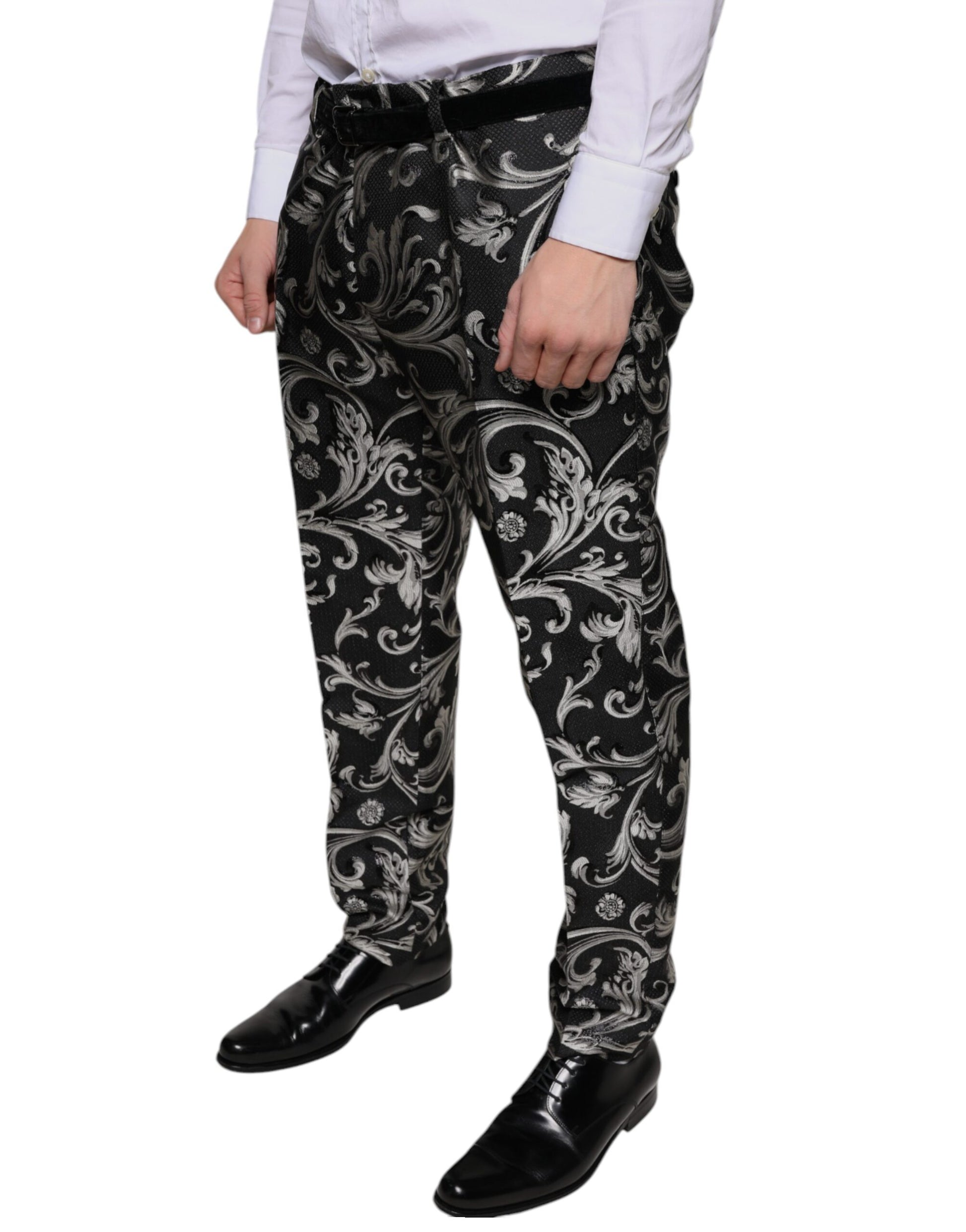 Black Jacquard Skinny Dress Pants