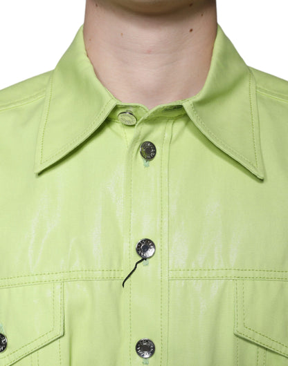 Green Cotton Collared Men Button Down Shirt