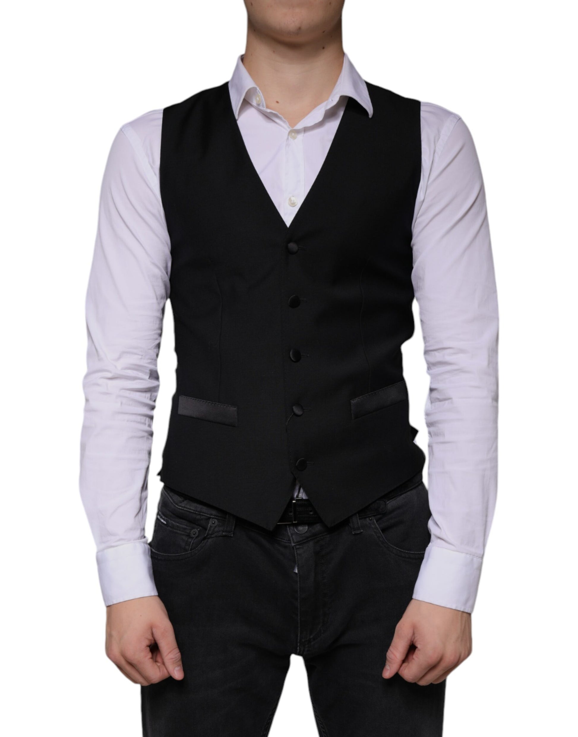 Black Wool Waistcoat Dress Formal Vest