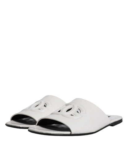 White DG Cut Out Leather Slides Sandals Shoes