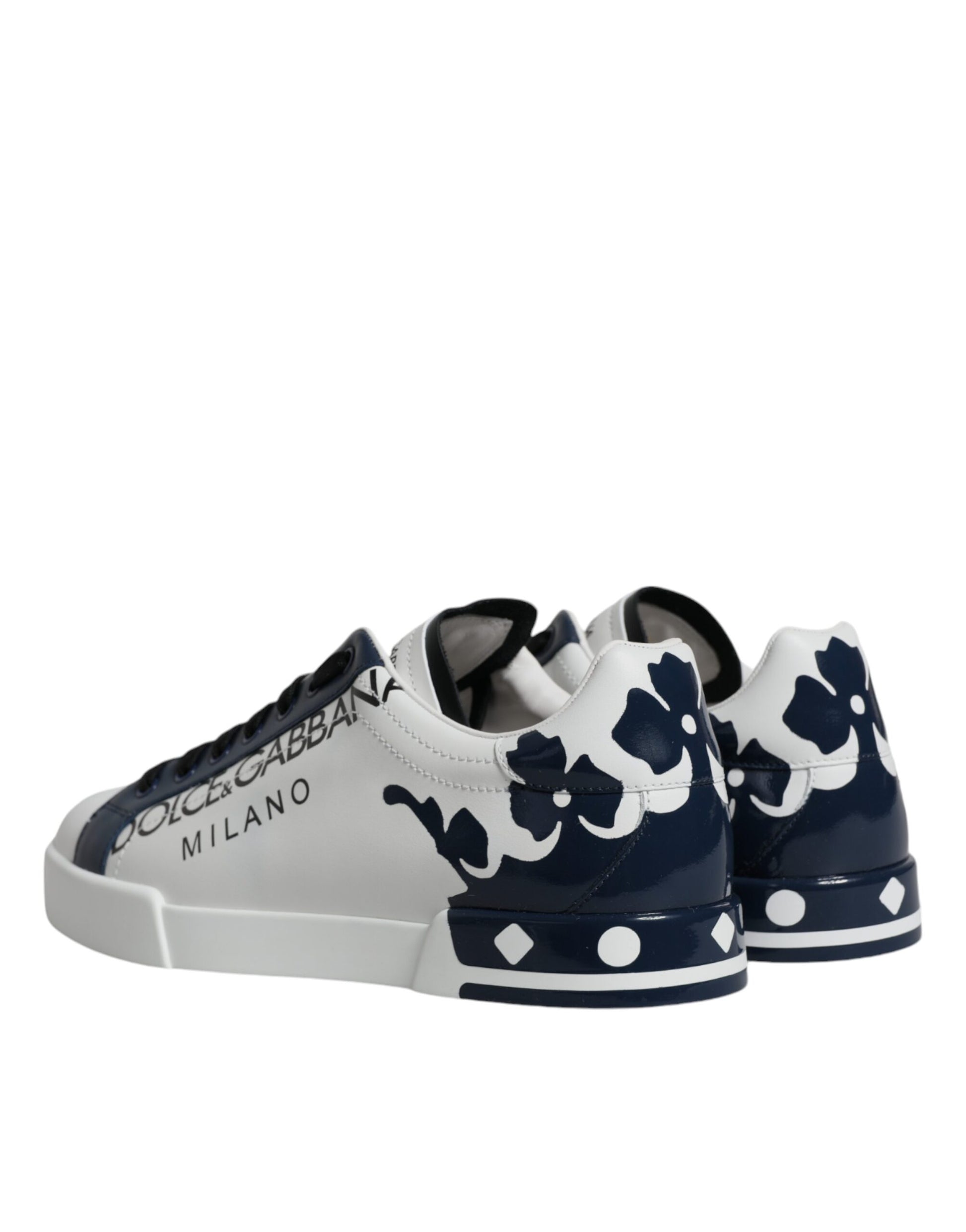 White Blue Leather Crown Milano Sneakers Shoes