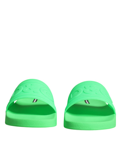 Green Leather Slides Sandals Beachwear Shoes