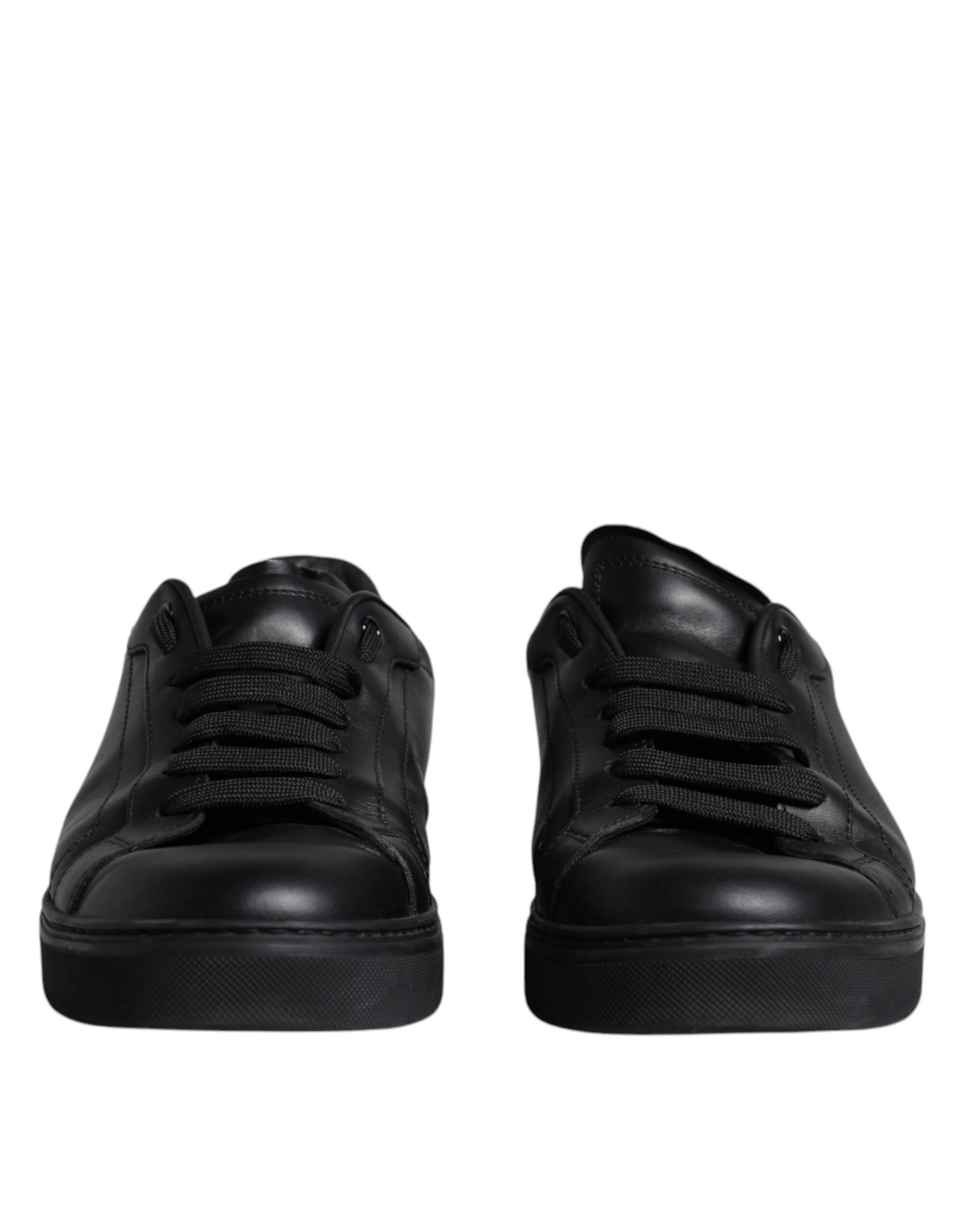 Black Leather Low Top Sneakers Shoes