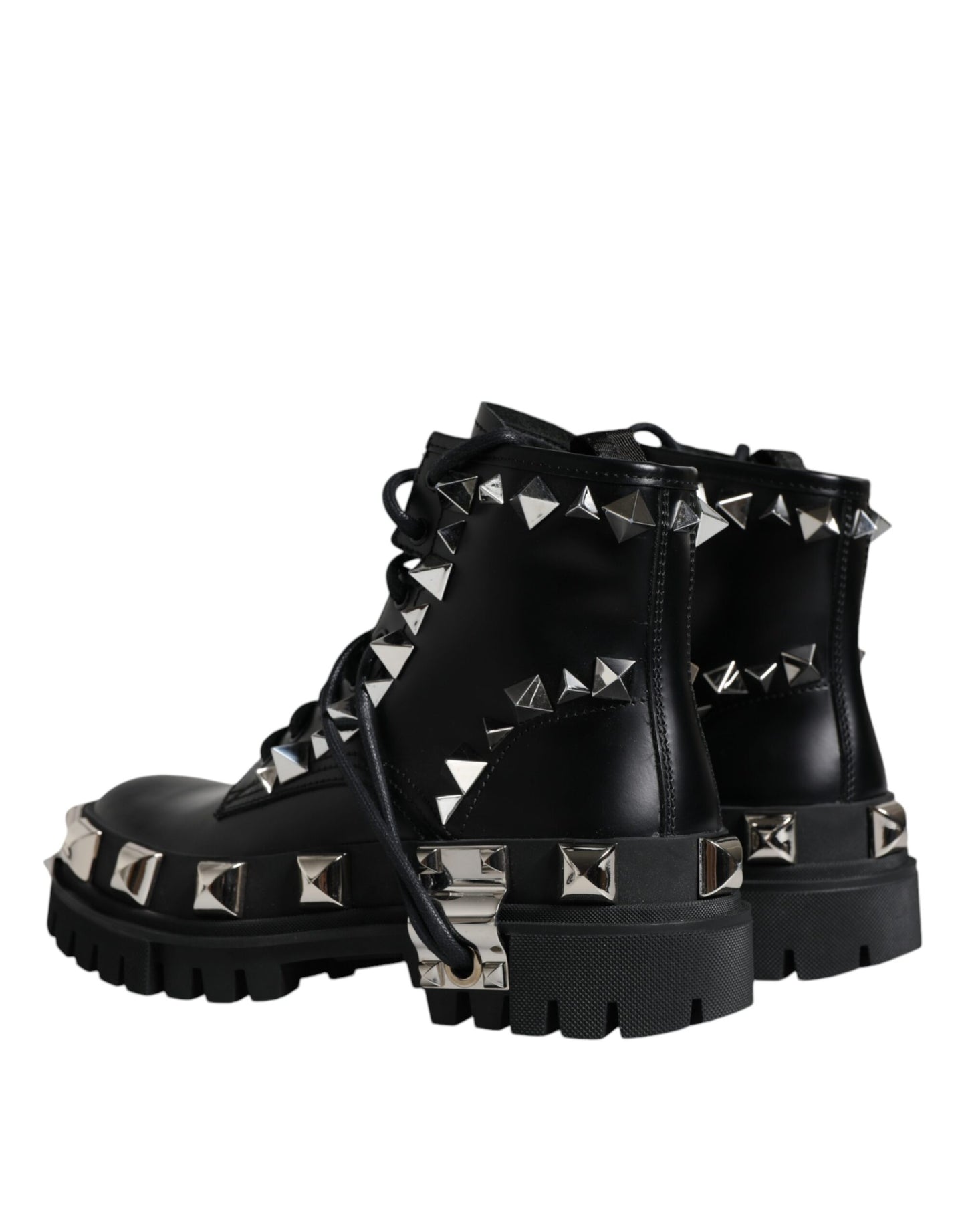 Black Leather Studded Trekking Boots Shoes