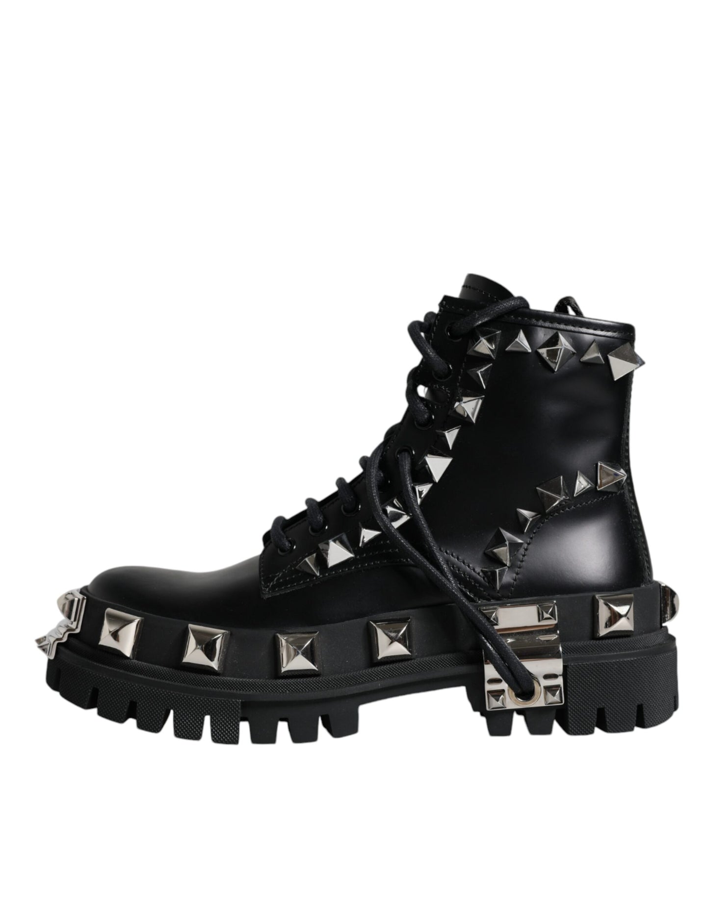 Black Leather Studded Trekking Boots Shoes