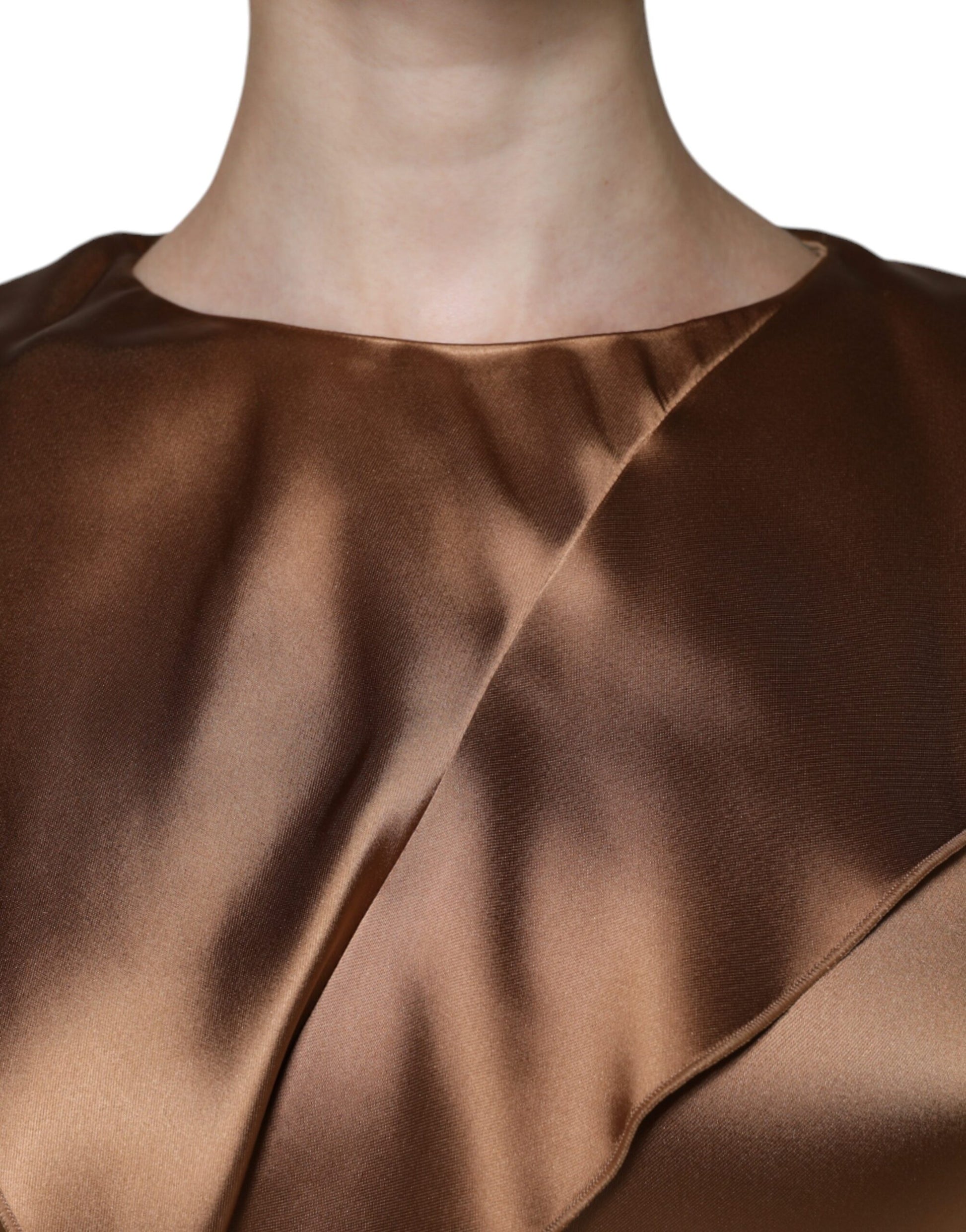 Brown Satin Long Sleeves Wrap Sheath Mini Dress