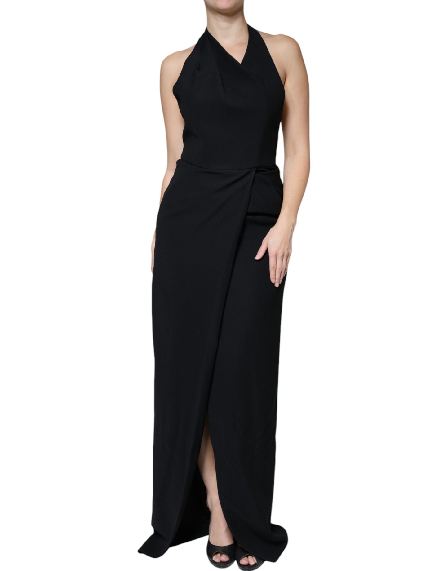 Black Sleeveless Halter Sheath Long Gown Dress