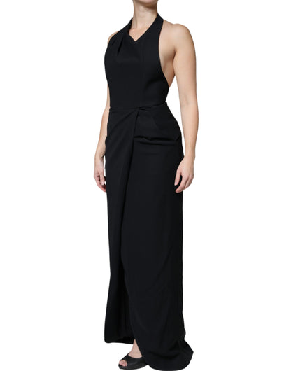 Black Sleeveless Halter Sheath Long Gown Dress