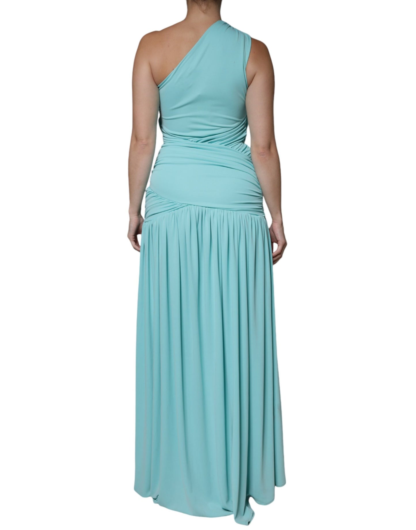 Light Blue Jersey Long Drape One Shoulder Dress