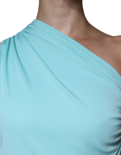 Light Blue Jersey Long Drape One Shoulder Dress