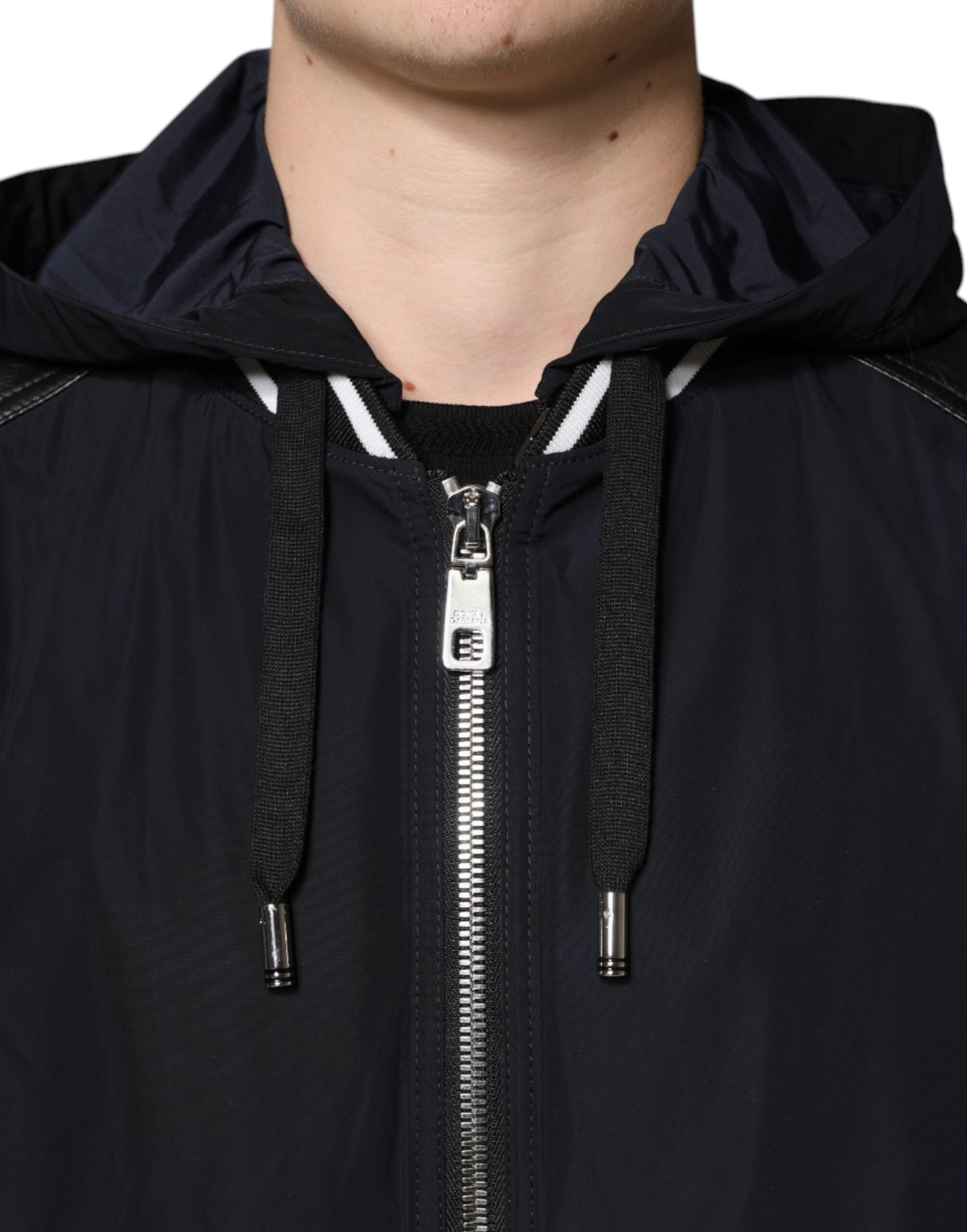 Black Hooded Full Zip Men Bomber Jacket