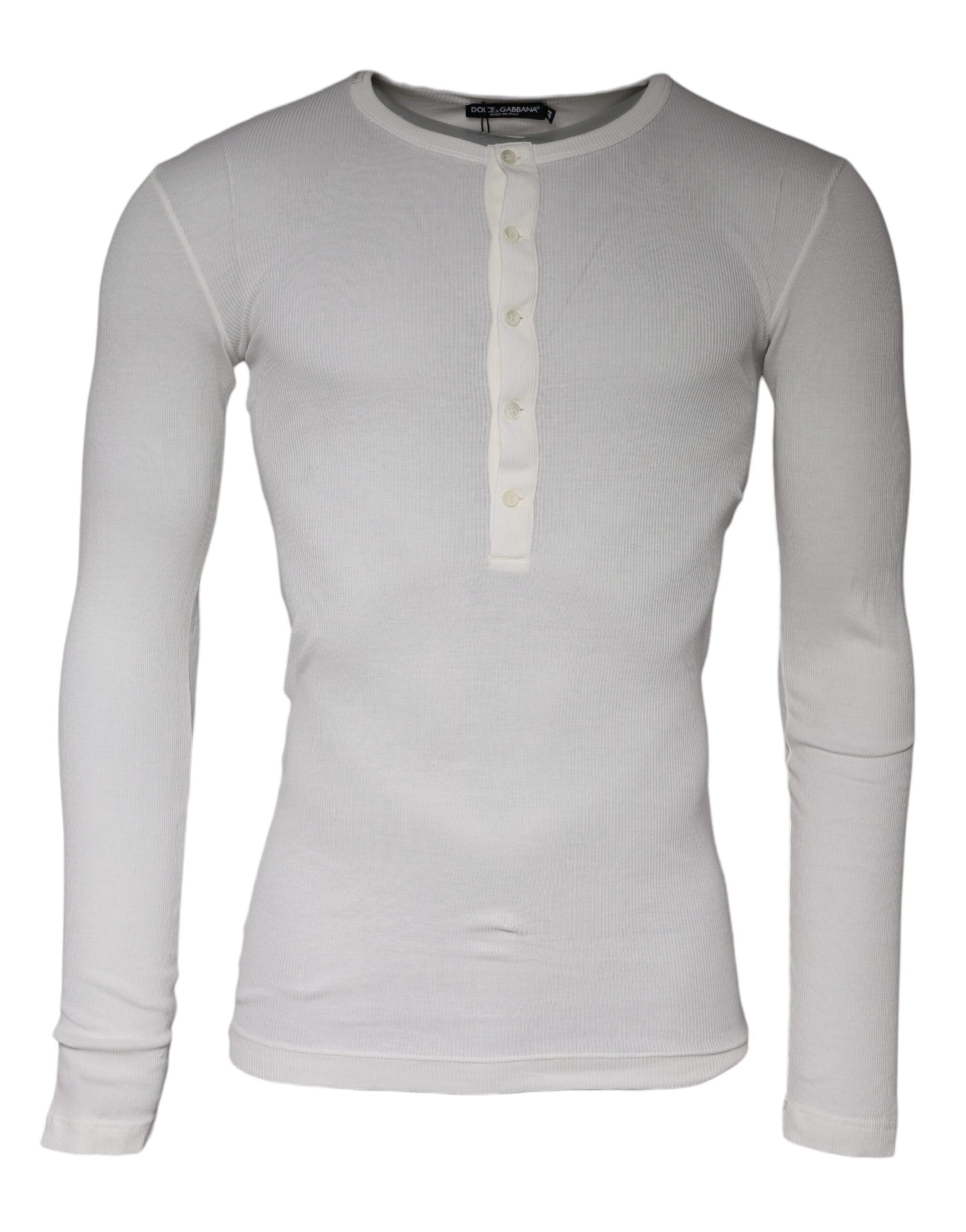 White Cotton Buttoned Long Sleeves T-shirt