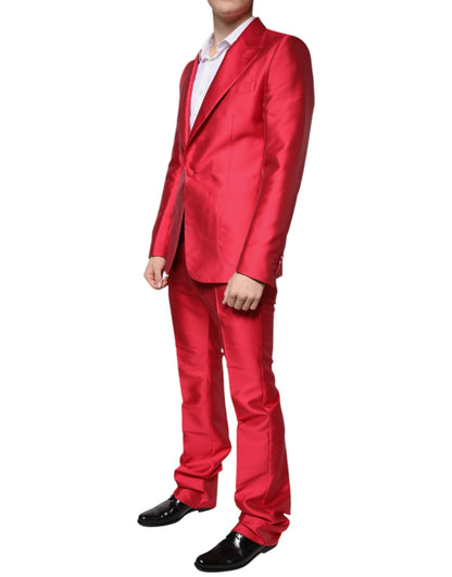 Red Polyester Single Breasted Formal Suit