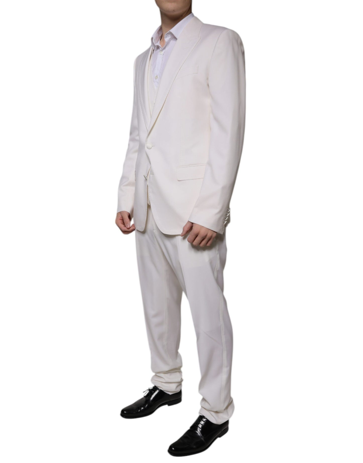 White Wool Silk 3 Piece SlimFit Formal Suit