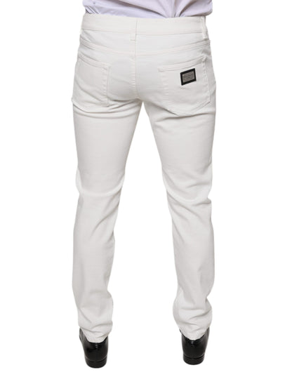 White Cotton Skinny Slim Men Denim Jeans