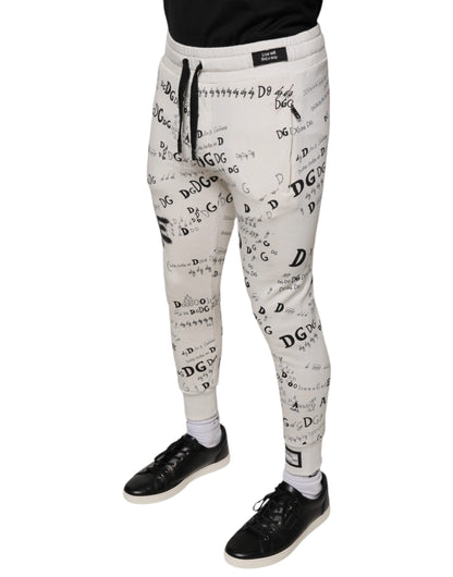 White Printed Cotton Jogger Sweatpants Pants